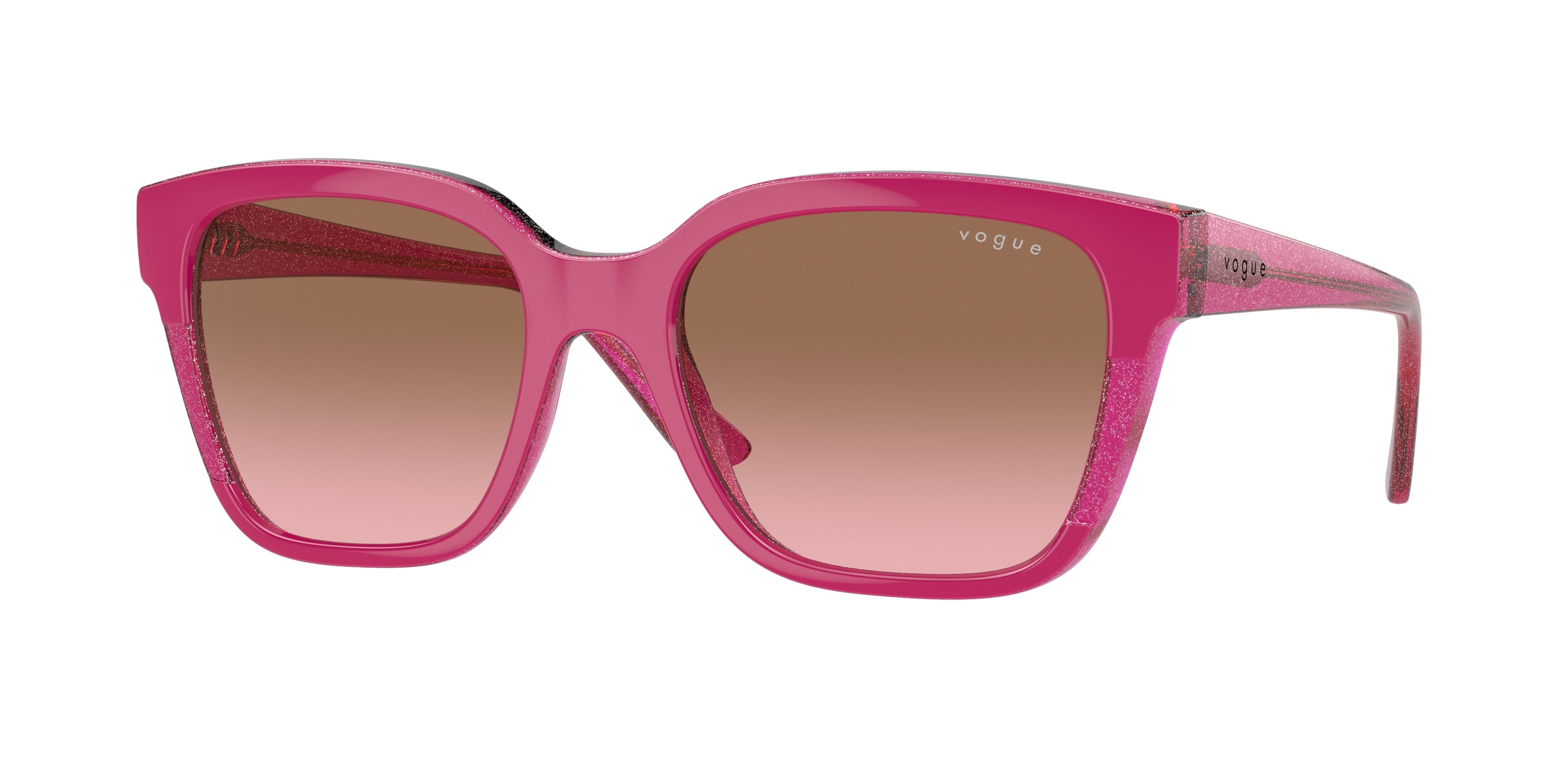 Vogue VO5558S Square Sunglasses 313514-Cherry/Transparent Fuchsia Glitter 55-140-19 - Color Map Pink