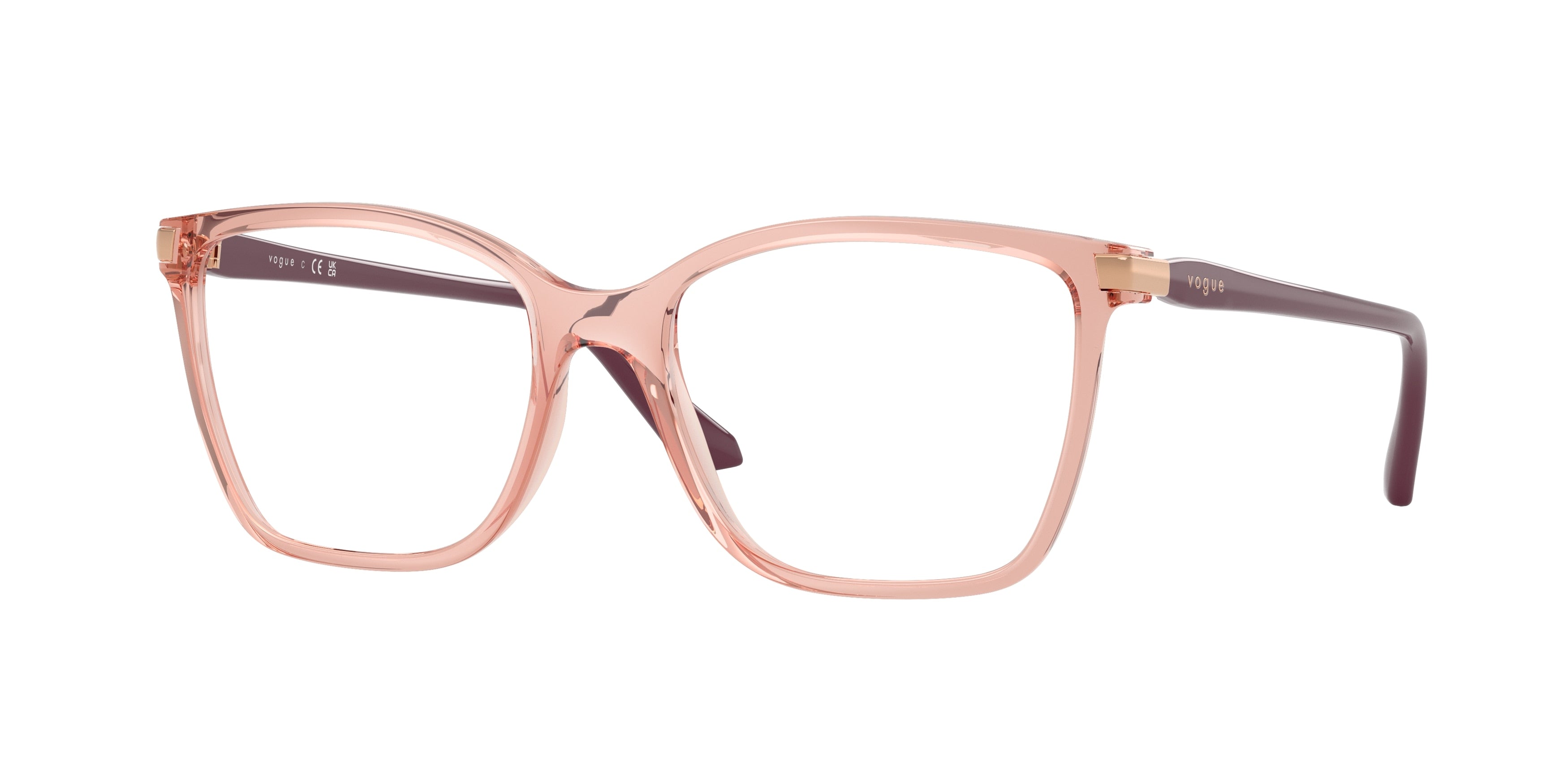 Vogue VO5654 Square Eyeglasses 2864-Transparent Dark Pink 53-140-17 - Color Map Pink