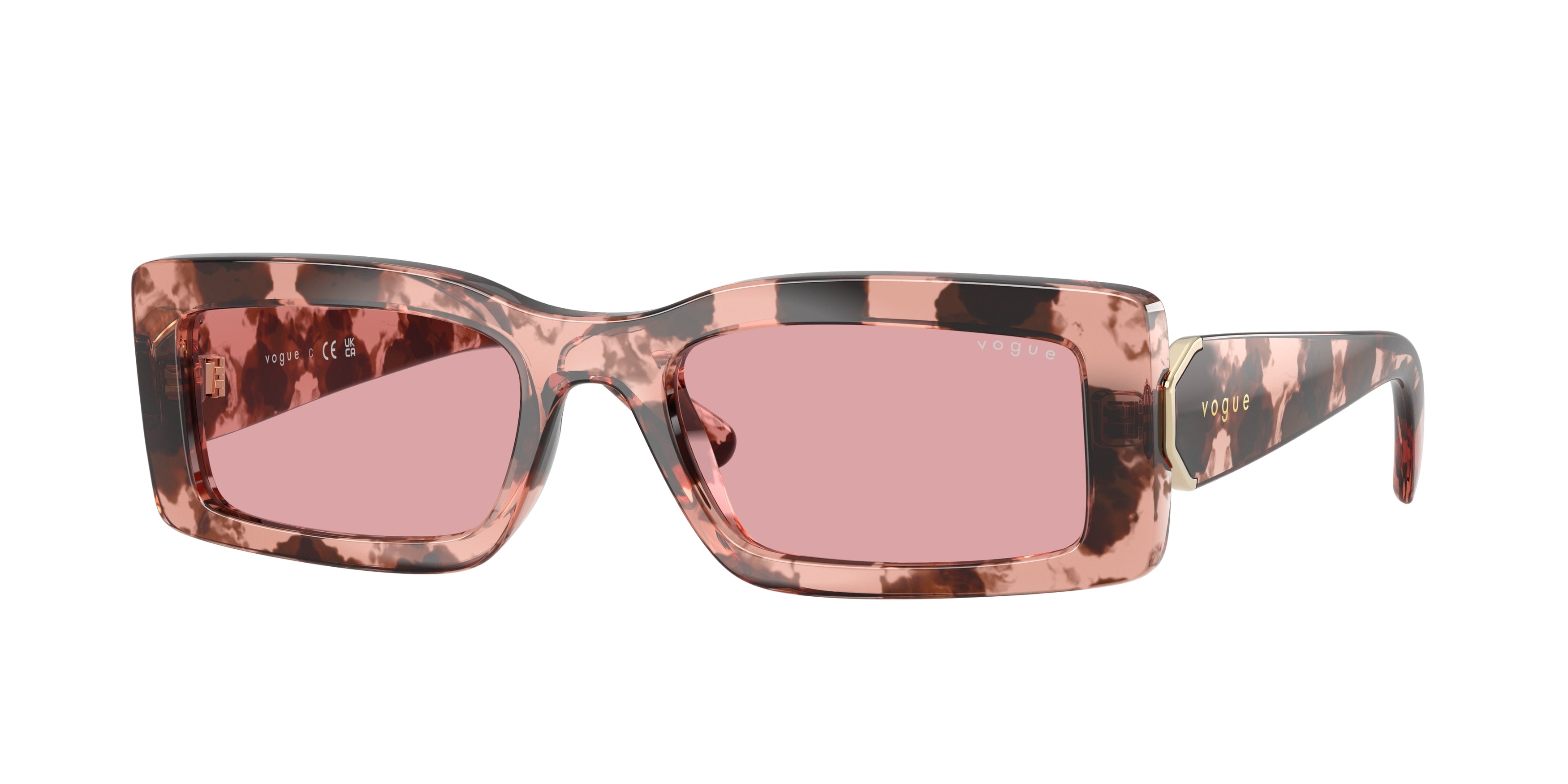 Vogue VO5674S Rectangle Sunglasses 319984-Rose Havana 53-135-19 - Color Map Pink