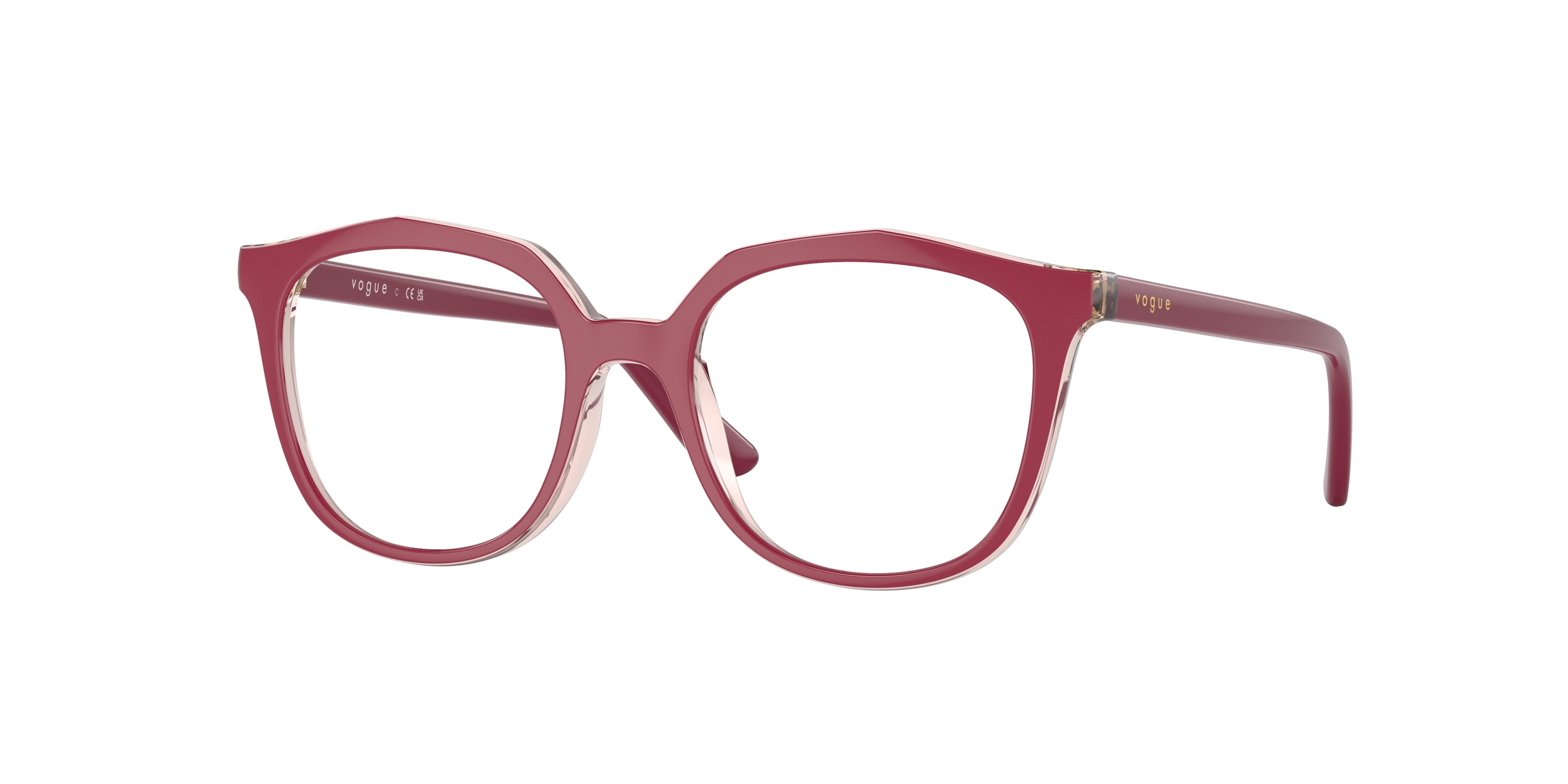 VOGUE JUNIOR OPHTHAL VY2017 Irregular Eyeglasses 2931-Transparent Pink/Top Fuchsia 45-125-16 - Color Map Pink