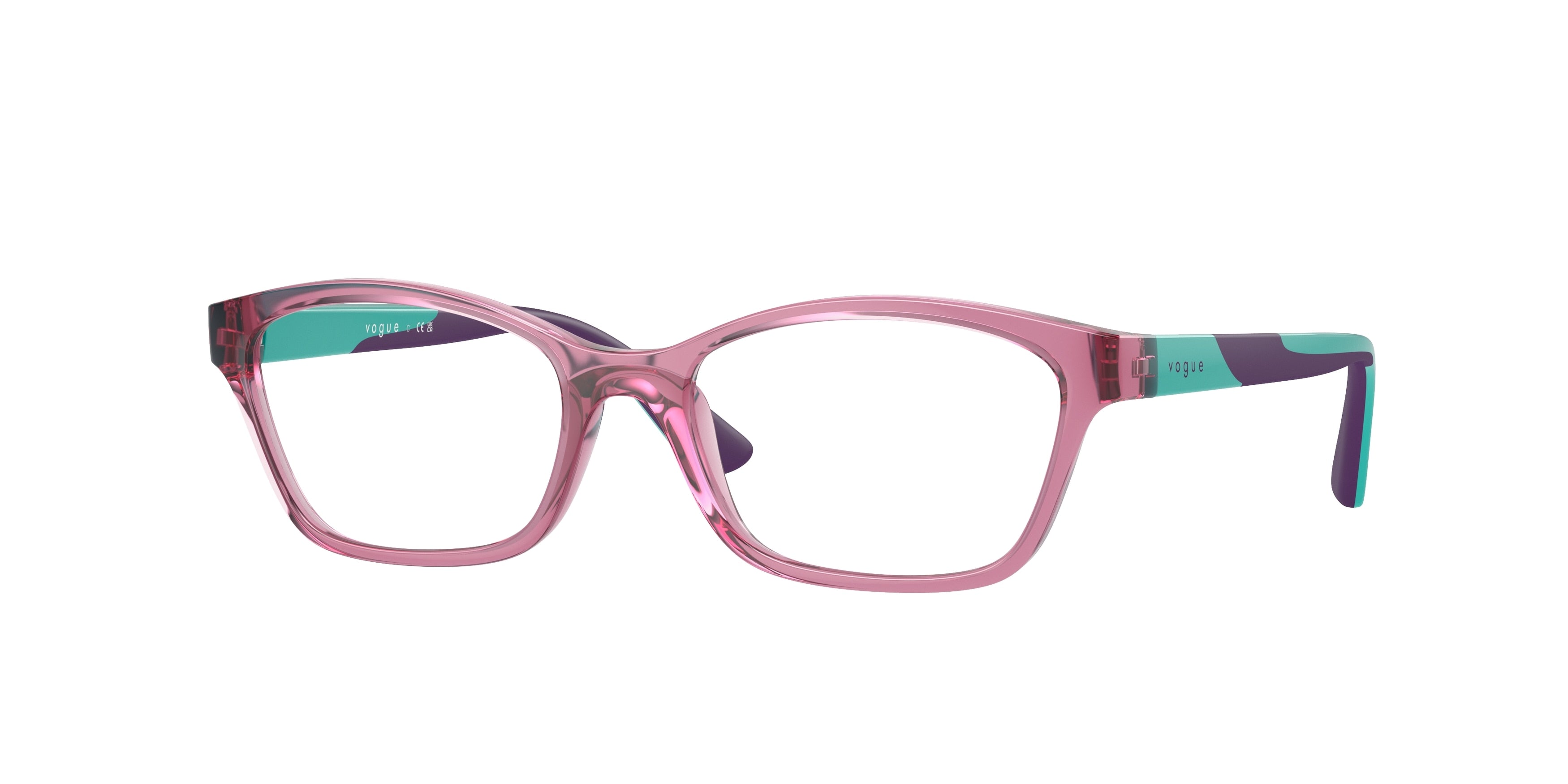 VOGUE JUNIOR OPHTHAL VY2024 Cat Eye Eyeglasses 2613-Transparent Dark Pink 49-125-16 - Color Map Pink