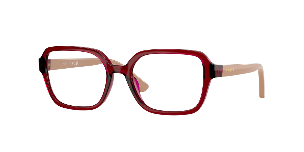 VOGUE JUNIOR OPHTHAL VY2032 Irregular Eyeglasses 3066-Transparent Dark Red 49-130-16 - Color Map Red