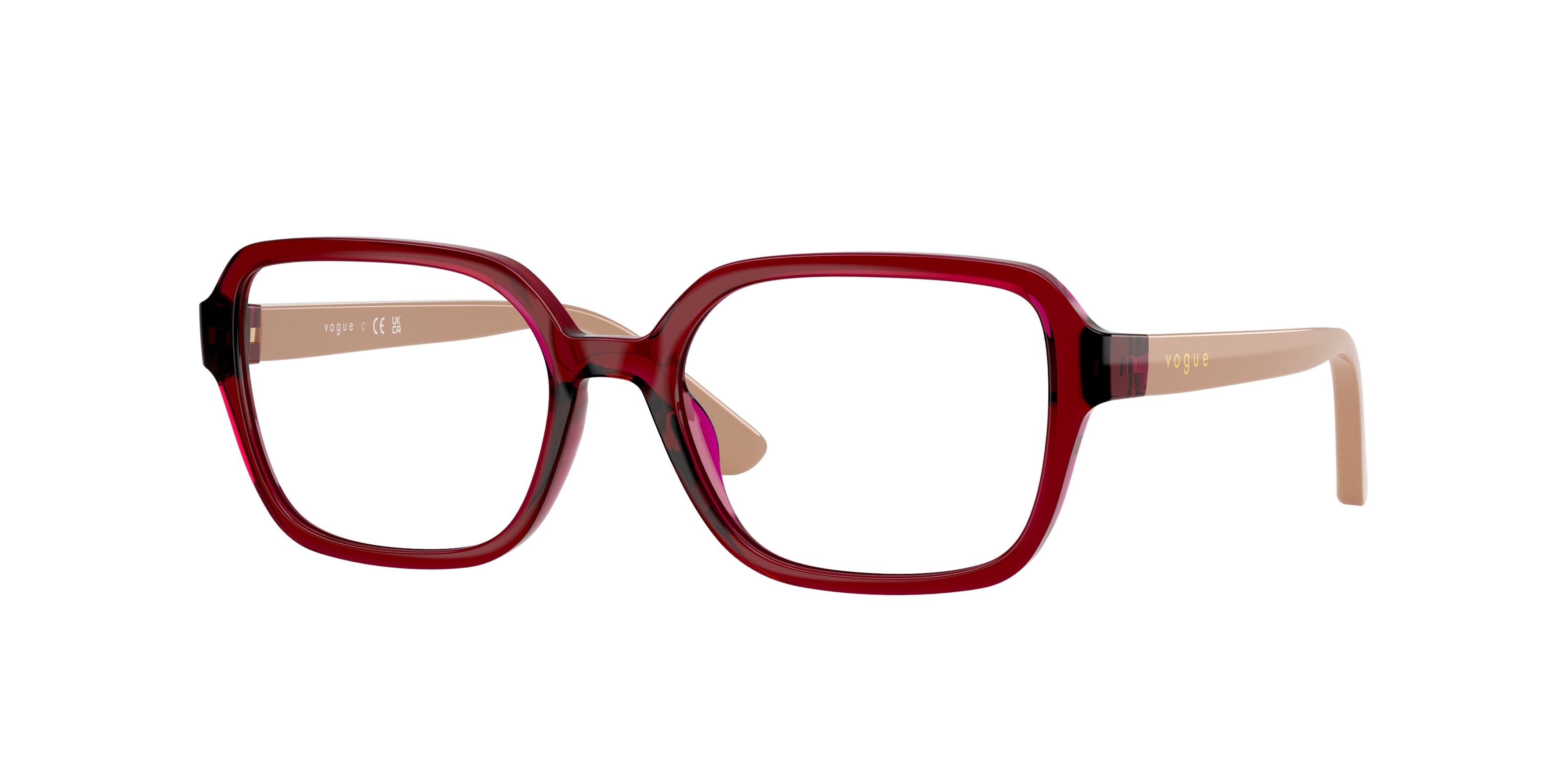 VOGUE JUNIOR OPHTHAL VY2032 Irregular Eyeglasses 3066-Transparent Dark Red 49-130-16 - Color Map Red