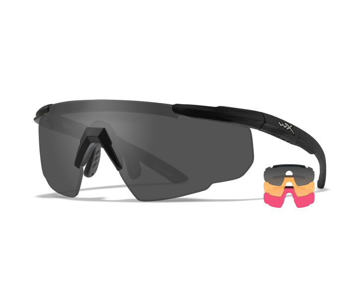 Wiley X SABER ADVANCED Sunglasses Semi Rimless MATTE BLACK Smoke Grey, Light Rust, Vermillion Matte Black -25-