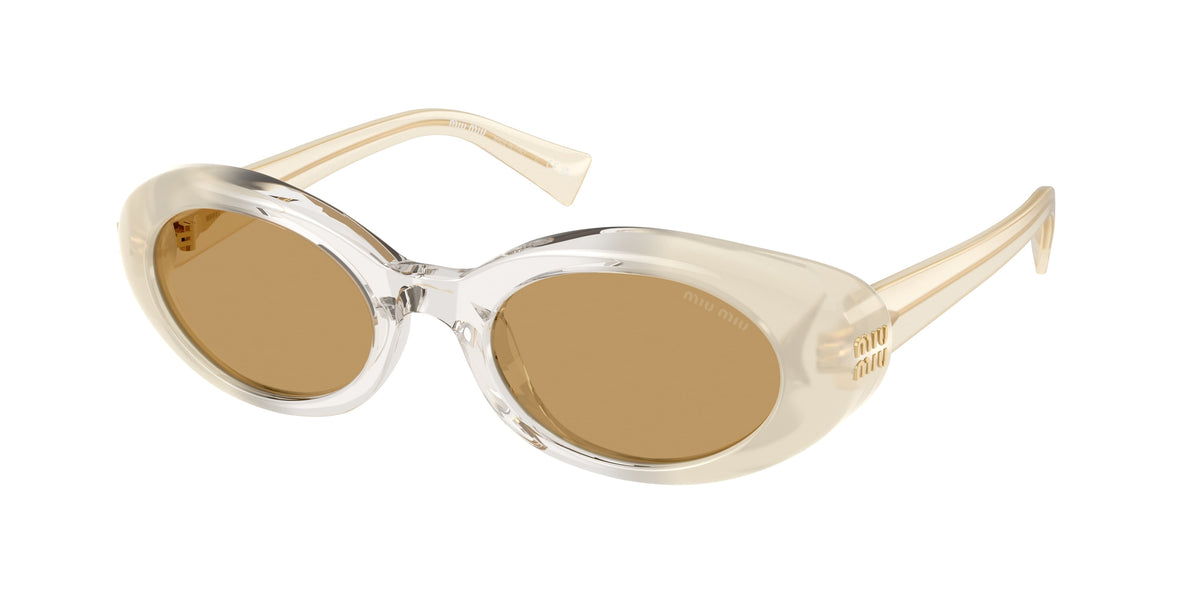 Miu Miu mub09s Oval Sunglasses 21R10Y-Opal Milk/Grey/Opal Milk 52-140-21 - Color Map White