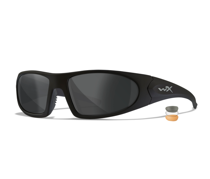 Wiley X ROMER 3 Sunglasses Full Rim MATTE BLACK Clear, Smoke Grey, Light Rust Matte Black 63-19-128