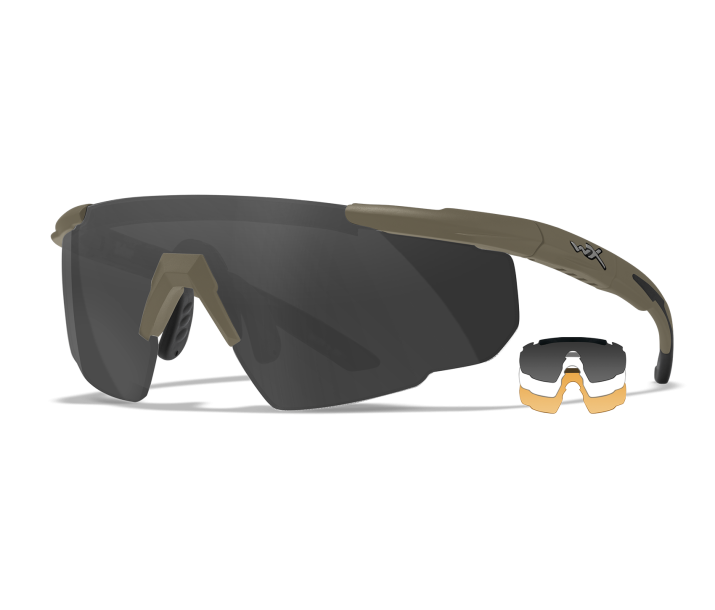 Wiley X SABER ADVANCED Sunglasses Semi Rimless TAN Clear, Smoke Grey, Light Rust Tan 136--114