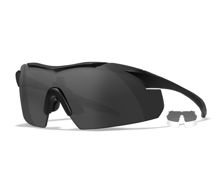 Wiley X WX VAPOR Sunglasses Semi Rimless MATTE BLACK Clear, Smoke Grey Matte Black -24-