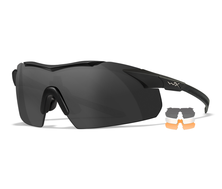 Wiley X WX VAPOR Sunglasses Semi Rimless MATTE BLACK Clear, Smoke Grey, Light Rust Matte Black -24-