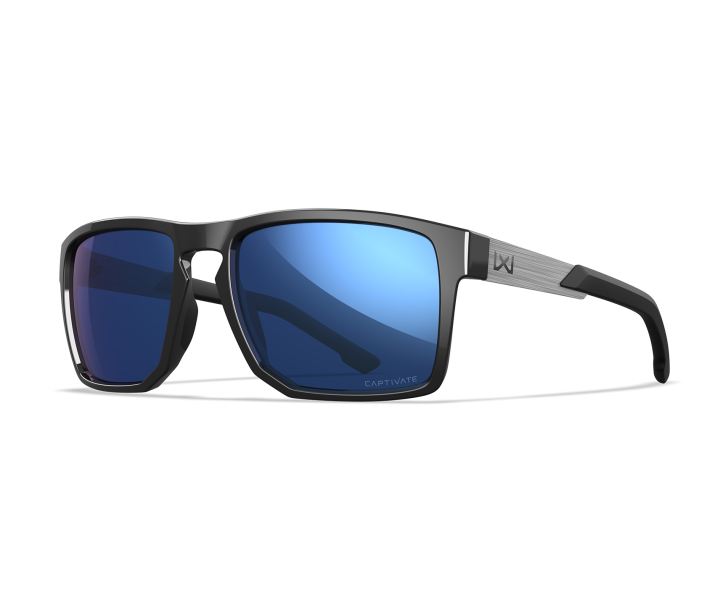 Wiley X WX APEX Sunglasses Oval GLOSS BLACK CAPTIVATE™ Polarized Blue Mirror Gloss Black --