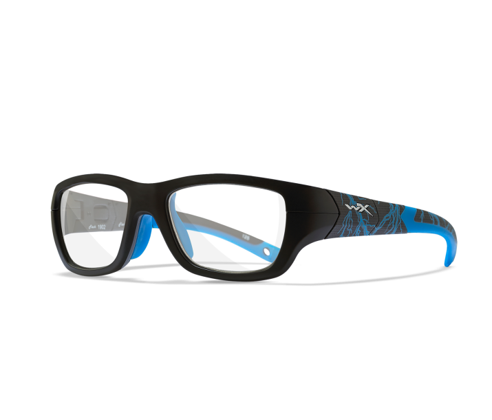 Wiley X YF FLASH Eyeglasses Full Rim MATTE BLACK w/ LIGHTNING / ELECTRIC BLUE Clear Matte Black W/ Lightning / Electric Blue -17-