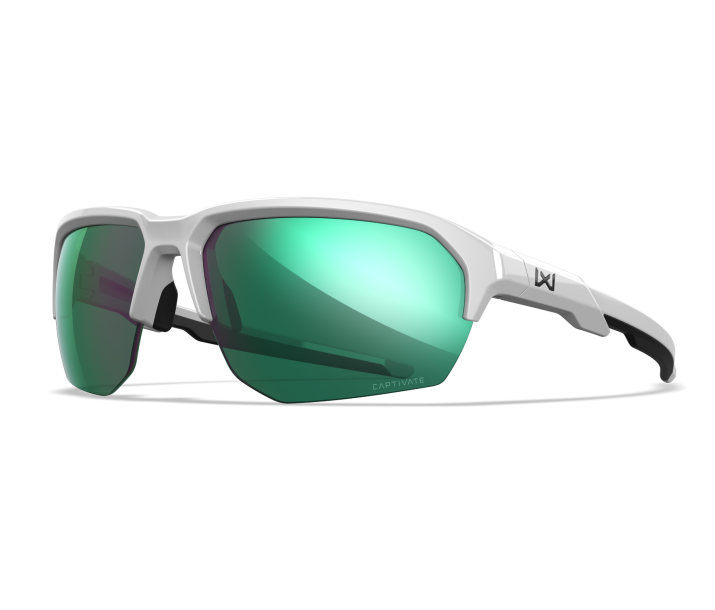 Wiley X WX JAKL Sunglasses Semi Rimless POLISHED WHITE CAPTIVATE™ Polarized Green Mirror Polished White --