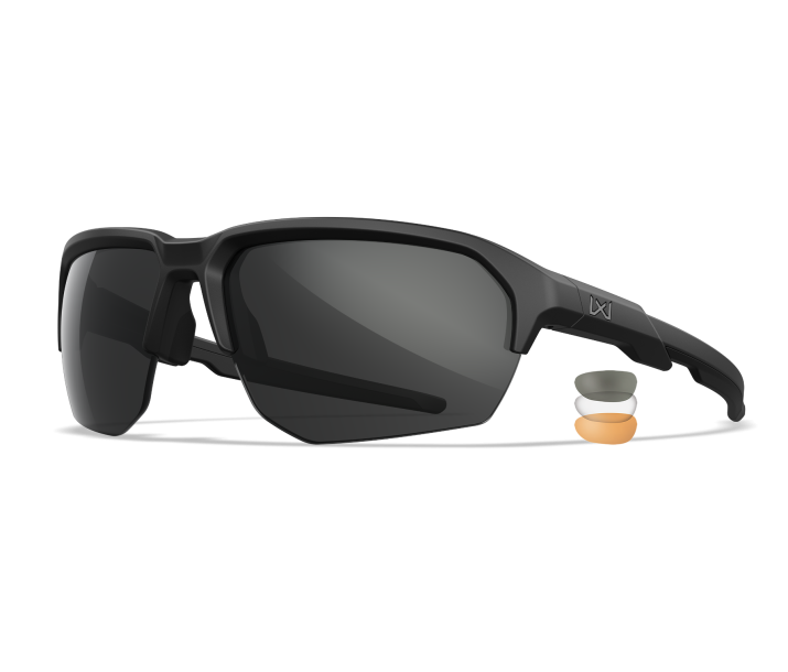 Wiley X WX JAKL Sunglasses Semi Rimless MATTE BLACK Clear, Smoke Grey, Light Rust Matte Black --
