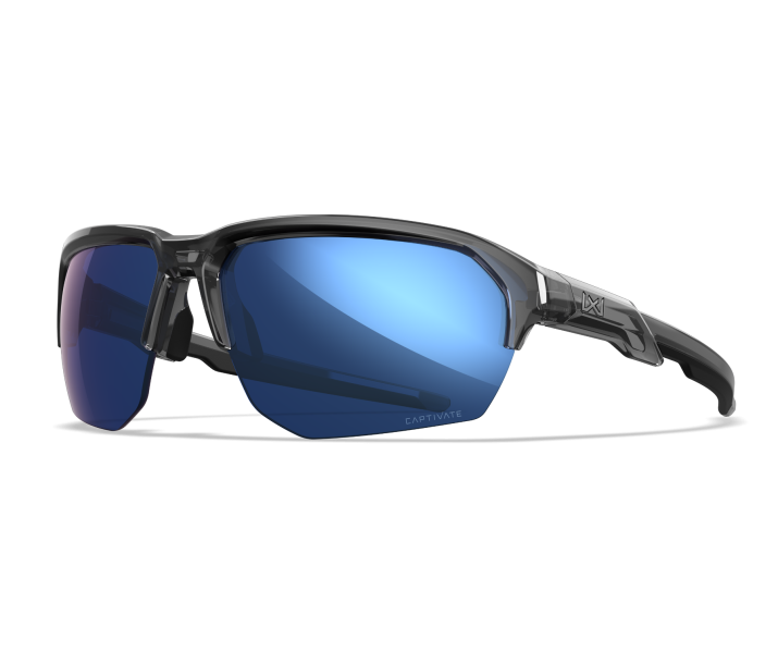 Wiley X WX JAKL Sunglasses Semi Rimless GLOSS CRYSTAL GREY CAPTIVATE™ Polarized Blue Mirror Gloss Crystal Grey --