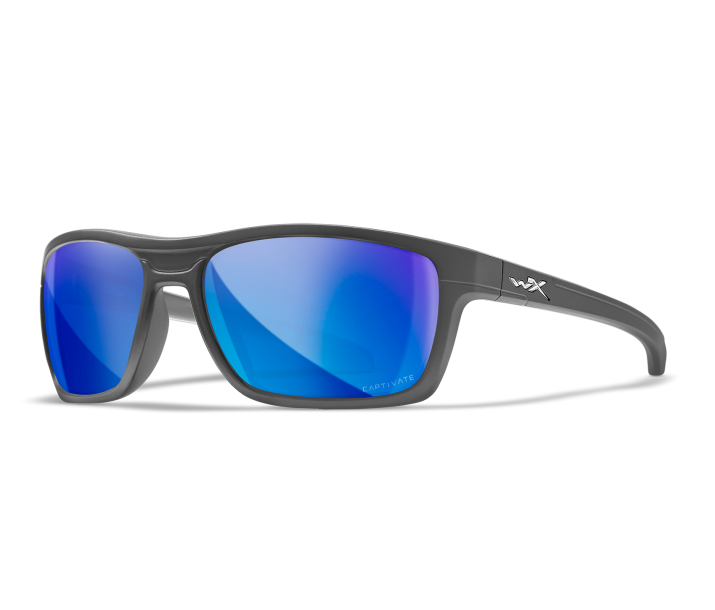 Wiley X WX KINGPIN Sunglasses Oval MATTE GRAPHITE CAPTIVATE™ Polarized Blue Mirror Matte Graphite 60-19-122