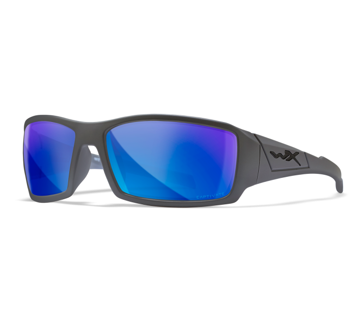 Wiley X WX TWISTED Sunglasses Oval MATTE GREY CAPTIVATE™ Polarized Blue Mirror Matte Grey 65-17-125