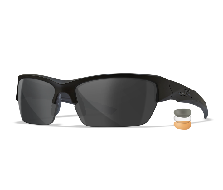 Wiley X WX VALOR Sunglasses Semi Rimless MATTE BLACK Clear, Smoke Grey, Light Rust Matte Black -19-