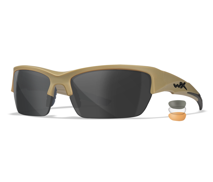Wiley X WX VALOR Sunglasses Semi Rimless MATTE TAN Clear, Smoke Grey, Light Rust Matte Tan 70-19-120