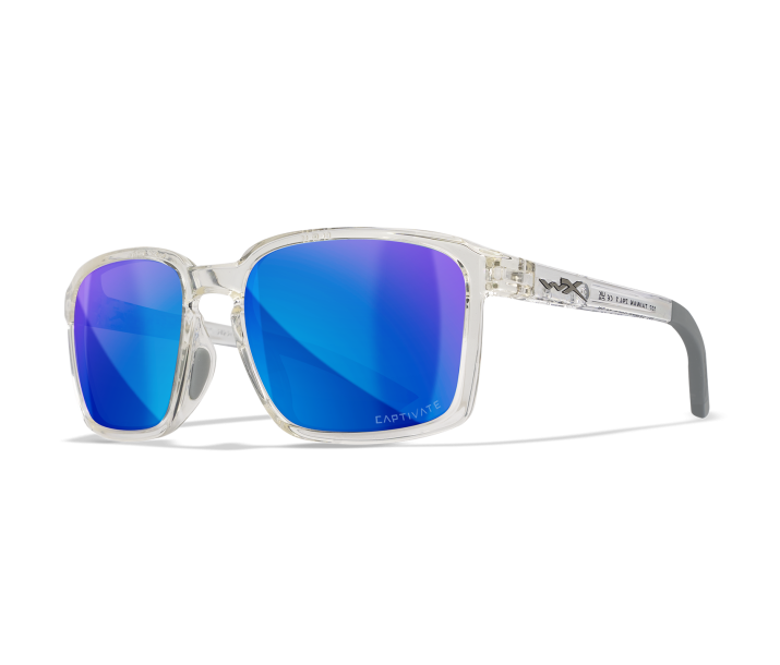 Wiley X WX ALFA Sunglasses Oval GLOSS CLEAR CRYSTAL CAPTIVATE™ Polarized Blue Mirror Gloss Clear Crystal 56-18-135