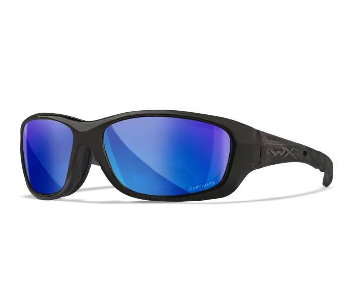 Wiley X WX GRAVITY Sunglasses Oval BLACK CRYSTAL CAPTIVATE™ Polarized Blue Mirror Black Crystal 63-17-119