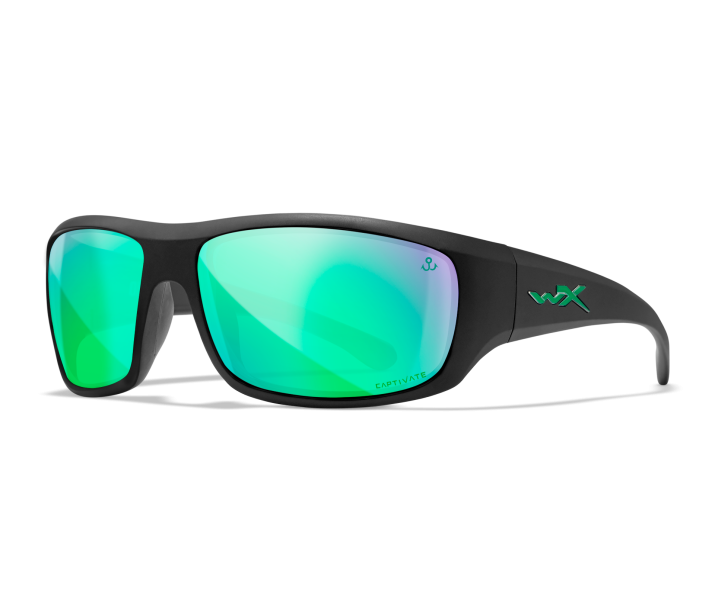 Wiley X WX OMEGA Sunglasses Oval MATTE BLACK CAPTIVATE™ Polarized Green Mirror Matte Black 66--125