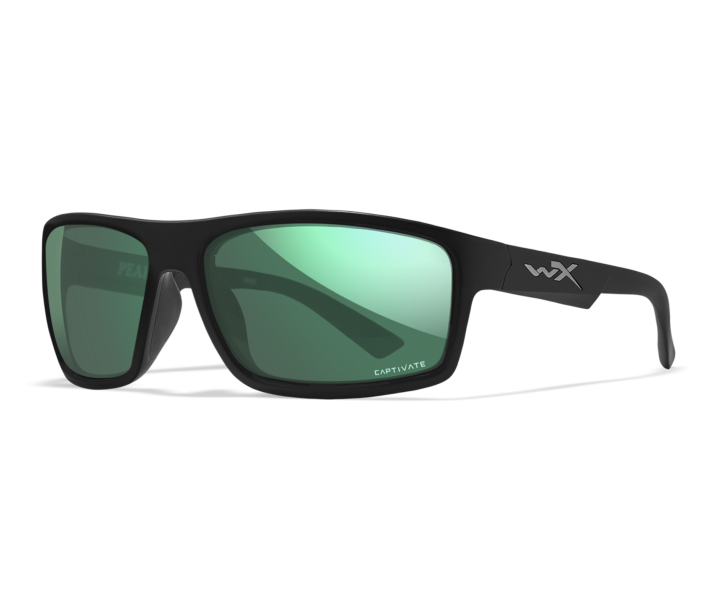 Wiley X WX PEAK Sunglasses Oval MATTE BLACK CAPTIVATE™ Polarized Green Mirror Matte Black 65-15-130