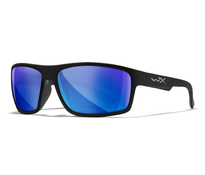 Wiley X WX PEAK Sunglasses Oval MATTE BLACK CAPTIVATE™ Polarized Blue Mirror Matte Black 65-15-130