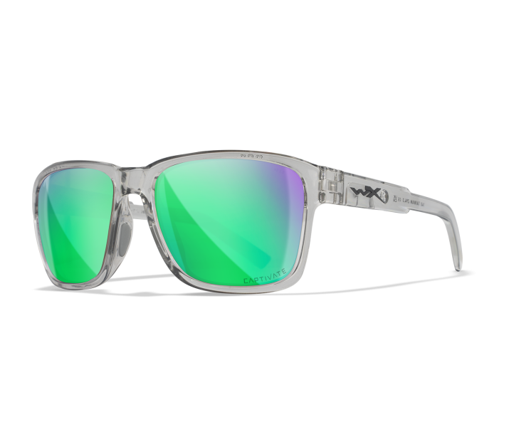 Wiley X WX TREK Sunglasses Oval GLOSS CRYSTAL LIGHT GREY CAPTIVATE™ Polarized Green Mirror Gloss Crystal Light Grey 57-17-140