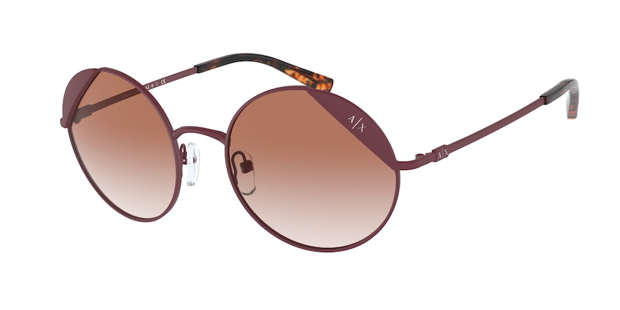 Exchange Armani AX2039S Round Sunglasses  600213-MATTE BORDEAUX 52-19-140 - Color Map bordeaux
