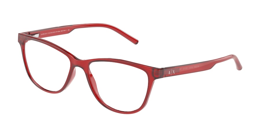 Exchange Armani AX3047 Cat Eye Eyeglasses  8118-SHINY TRANSPARENT BURGUNDY 53-15-140 - Color Map red