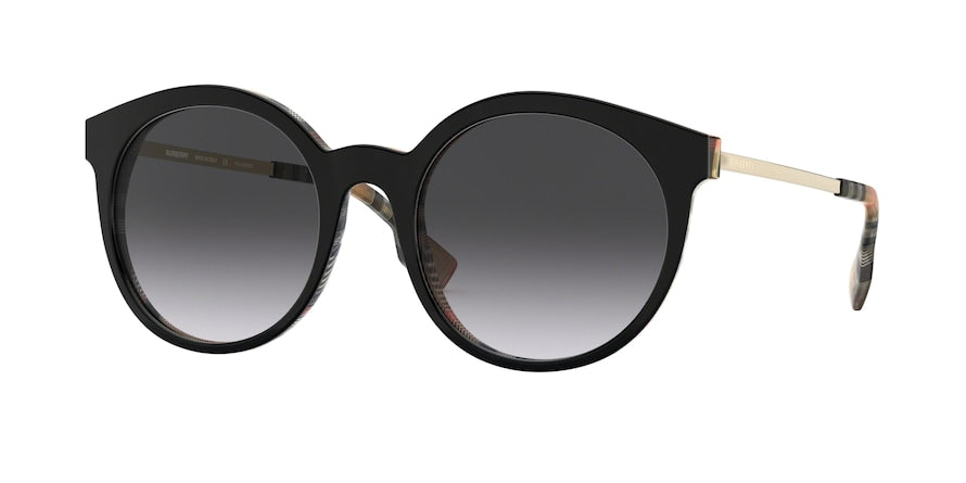 Burberry BE4296F Round Sunglasses  38068G-TOP BLACK ON VINTAGE CHECK 53-20-140 - Color Map black