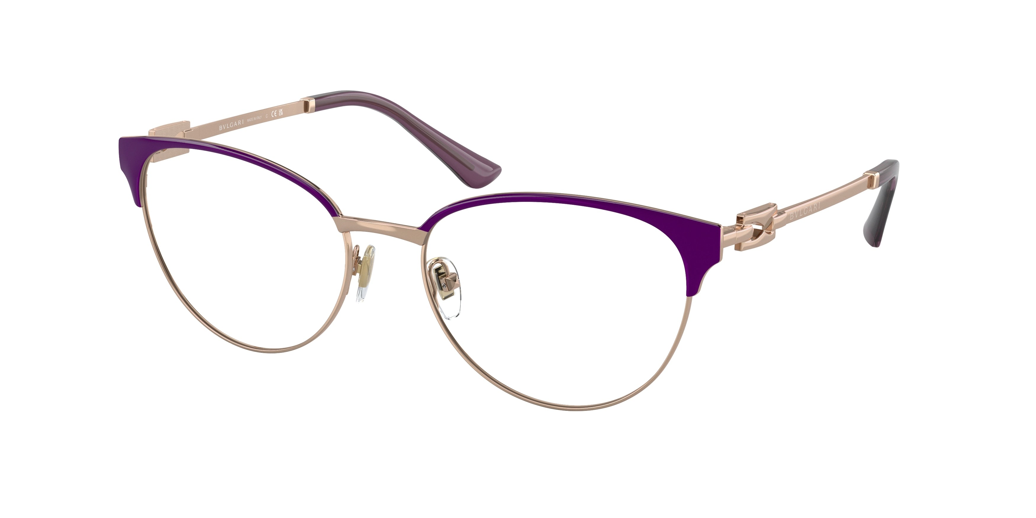 Bvlgari BV2247 Cat Eye Eyeglasses 2067-Pink Gold/Purple 54-140-17 - Color Map Pink