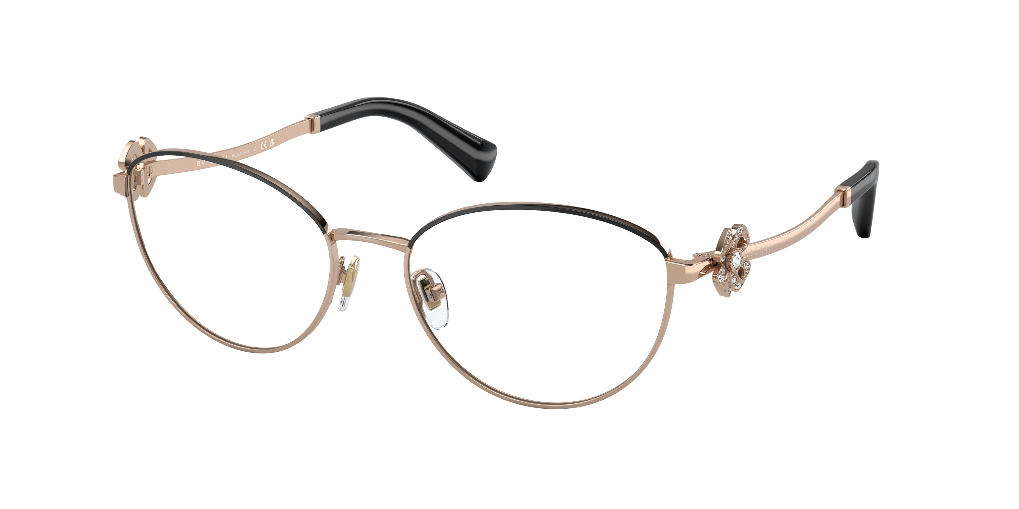 Bvlgari BV2248B Oval Eyeglasses  2023-Pink Gold/Black 53-140-17 - Color Map Pink