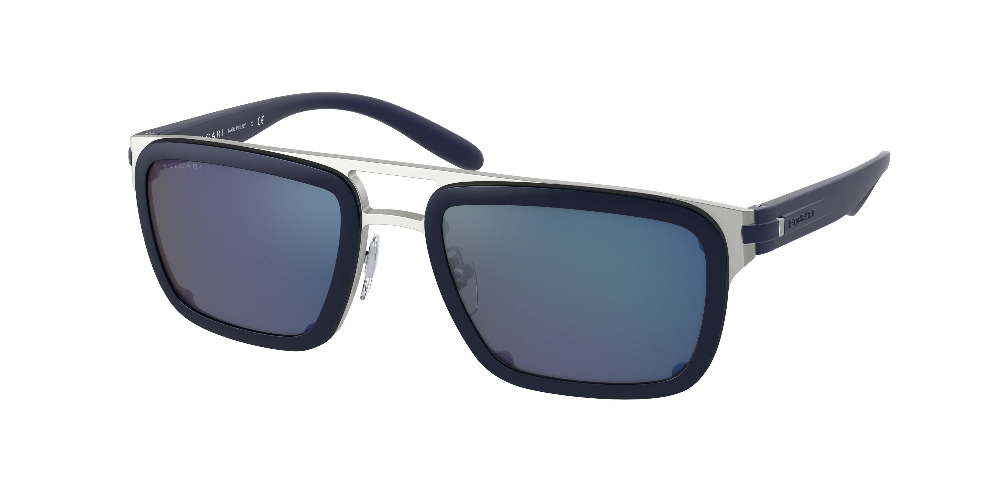 Bvlgari BV5057 Rectangle Sunglasses 018/W6-Aluminium/Matte Blue 60-145-14 - Color Map Silver