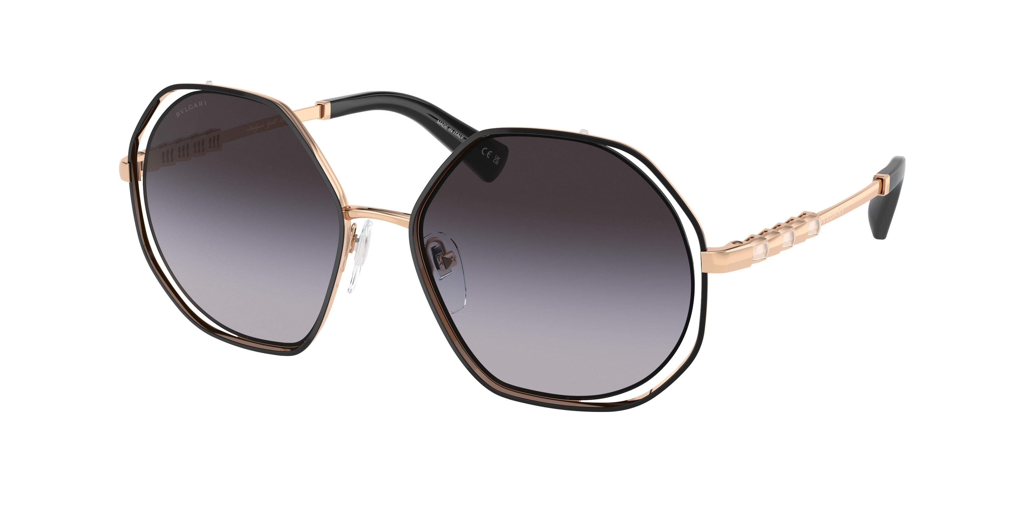 Bvlgari BV6144KB Irregular Sunglasses  20568G-Black/Pink Gold Plated 55-140-17 - Color Map Black
