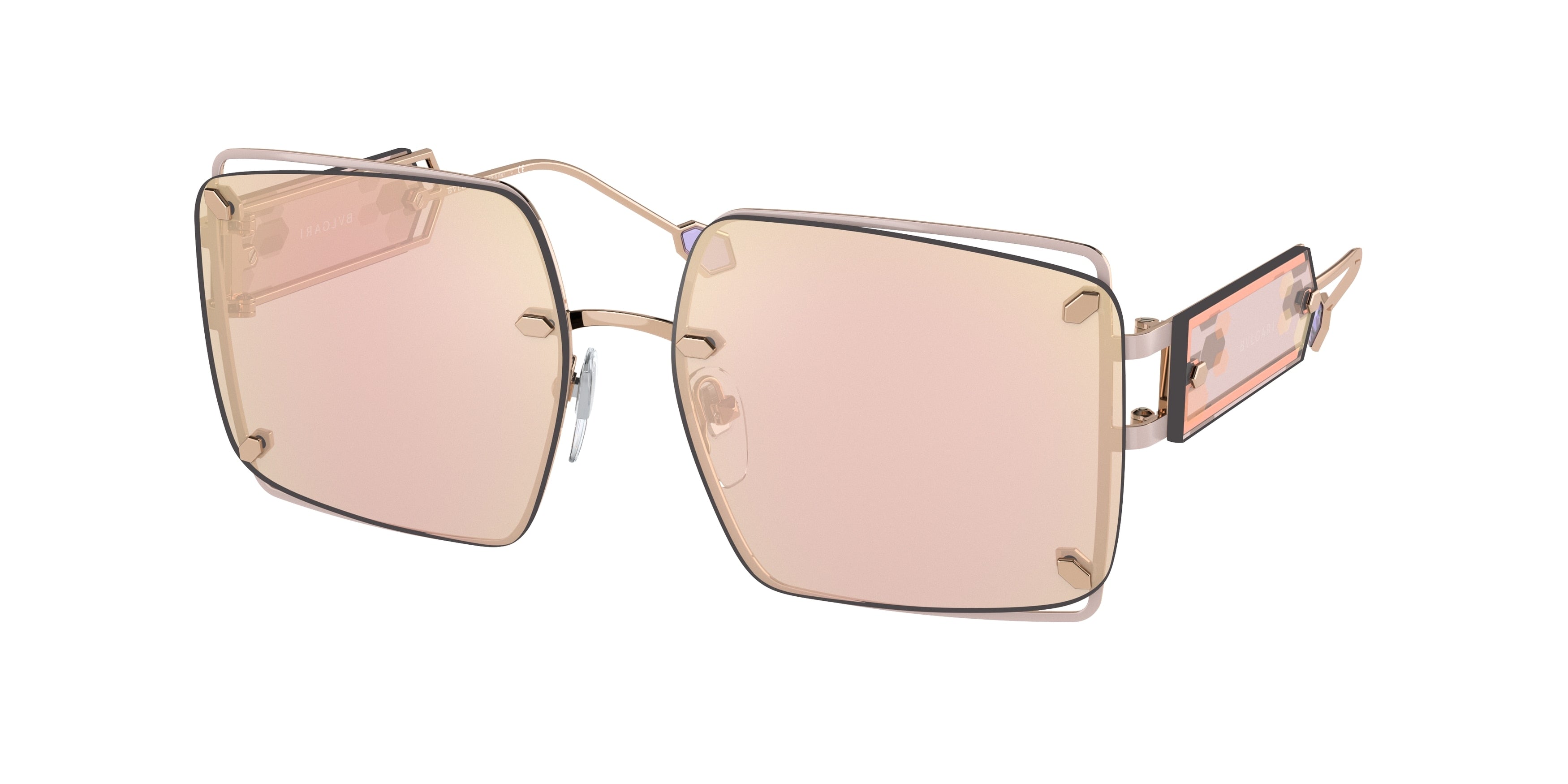Bvlgari BV6171 Square Sunglasses 206384-Pink Gold/Champagne 59-140-15 - Color Map Pink
