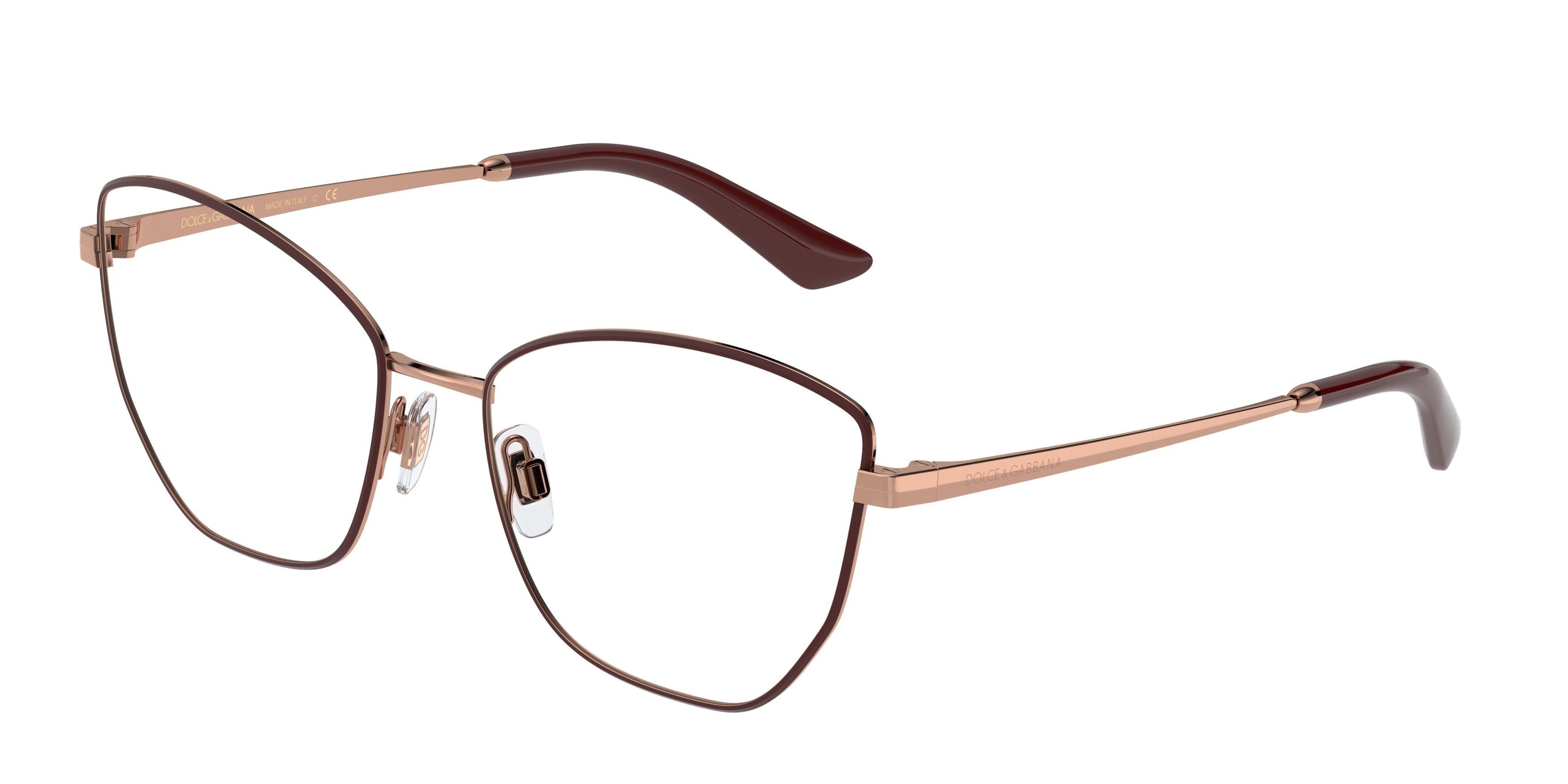 DOLCE & GABBANA DG1340 Butterfly Eyeglasses 1351-Pink Gold/Bordeaux 56-140-17 - Color Map Pink