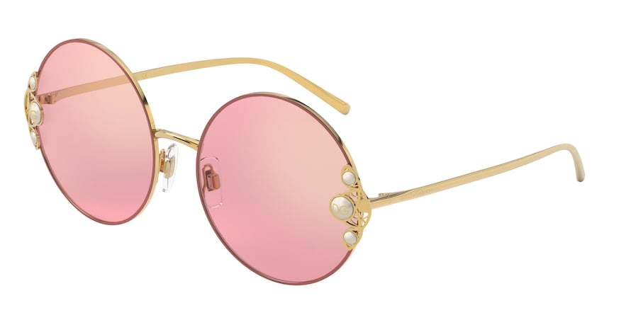 DOLCE & GABBANA DG2252H Round Sunglasses 13390E-GOLD/PINK 59-18-145 - Color Map pink