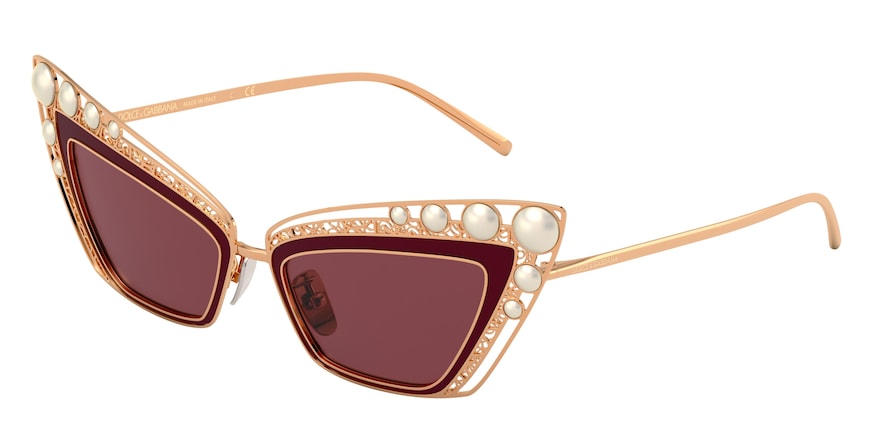 DOLCE & GABBANA DG2254H Cat Eye Sunglasses  133369-PINK GOLD/BORDEAUX 53-18-145 - Color Map bordeaux