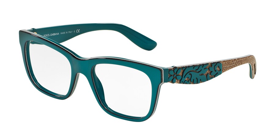 DOLCE & GABBANA DG3239 Square Eyeglasses 3000-TOP PETROLEUM/TEXTURE TISSUE 52-18-140 - Color Map green