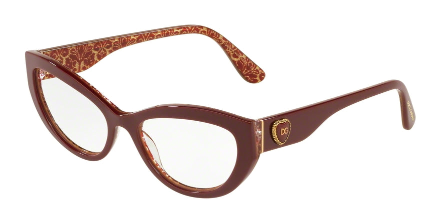 DOLCE & GABBANA DG3306F Cat Eye Eyeglasses 3205-BORDEAUX ON DAMASCUS GLITTER 54-17-145 - Color Map bordeaux