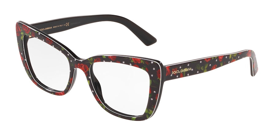 DOLCE & GABBANA DG3308F Cat Eye Eyeglasses 3229-PRINT ROSES HEARTS 53-18-145 - Color Map multi