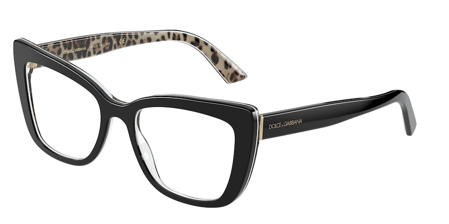 DOLCE & GABBANA DG3308F Cat Eye Eyeglasses 3299-TOP BLACK ON LEO BROWN 53-18-145 - Color Map black
