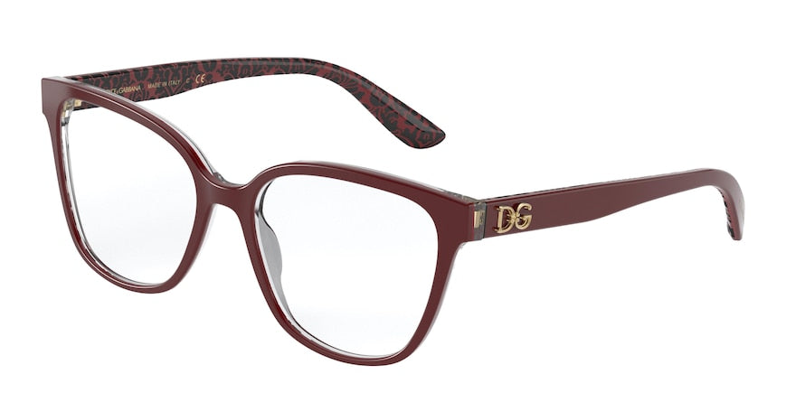 DOLCE & GABBANA DG3321F Square Eyeglasses  3233-BORDEAUX ON DAMASCO BLACK 54-17-140 - Color Map bordeaux