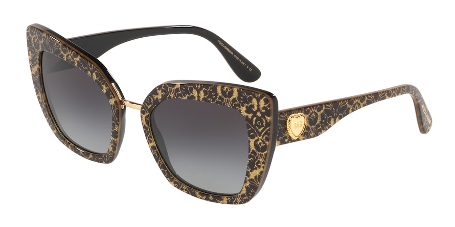 DOLCE & GABBANA DG4359F Rectangle Sunglasses 32148G-DAMASCO GLITTER BLACK ON BLACK 52-20-140 - Color Map black