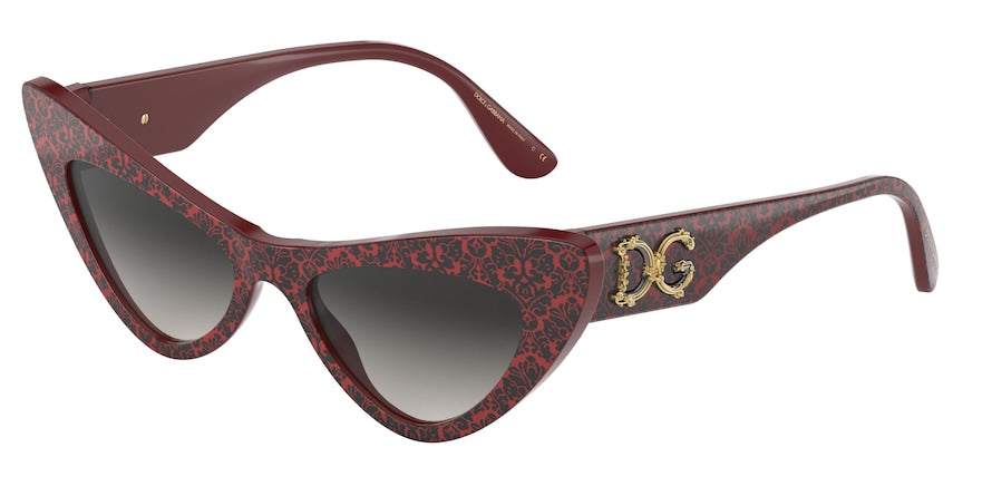 DOLCE & GABBANA DG4368 Cat Eye Sunglasses 32348G-DAMASCO BLACK ON BORDEAUX 52-18-145 - Color Map bordeaux