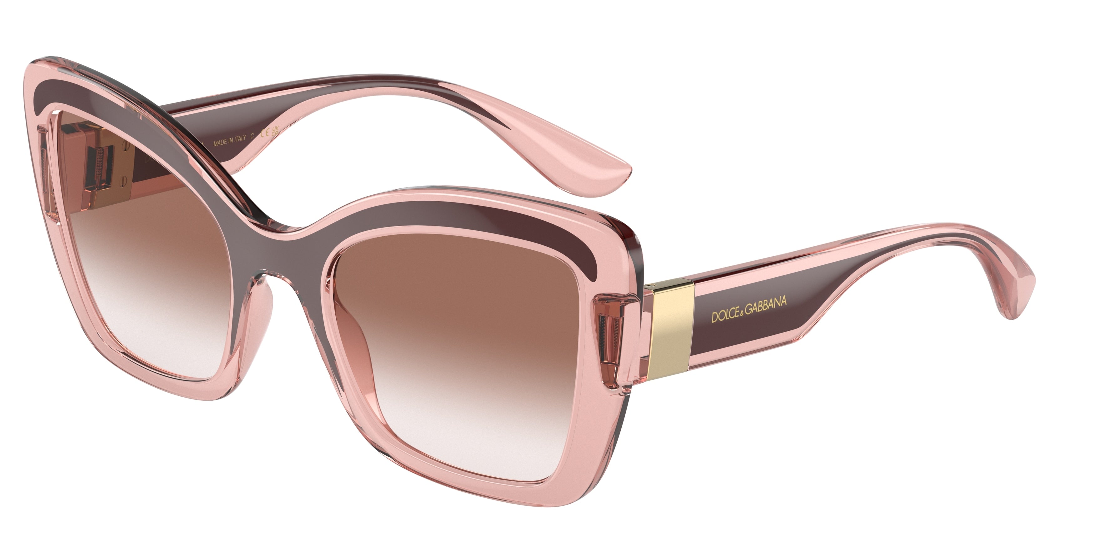 DOLCE & GABBANA DG6170 Butterfly Sunglasses 31908D-Transparent Pink/Bordeaux 52-145-22 - Color Map Pink