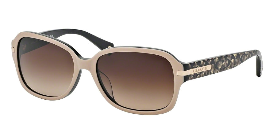 Coach L546 AMBER HC8105F Rectangle Sunglasses  522913-BEIGE BLACK/BEIGE OCELOT SIG C 58-16-135 - Color Map light brown
