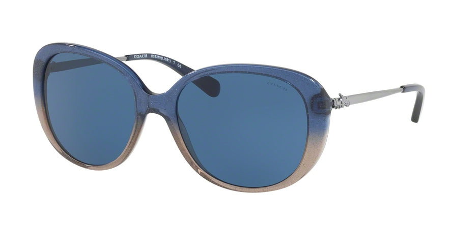 Coach HC8215F Oval Sunglasses  548980-DENIM TAUPE GLITTER GRADIENT 57-18-140 - Color Map blue
