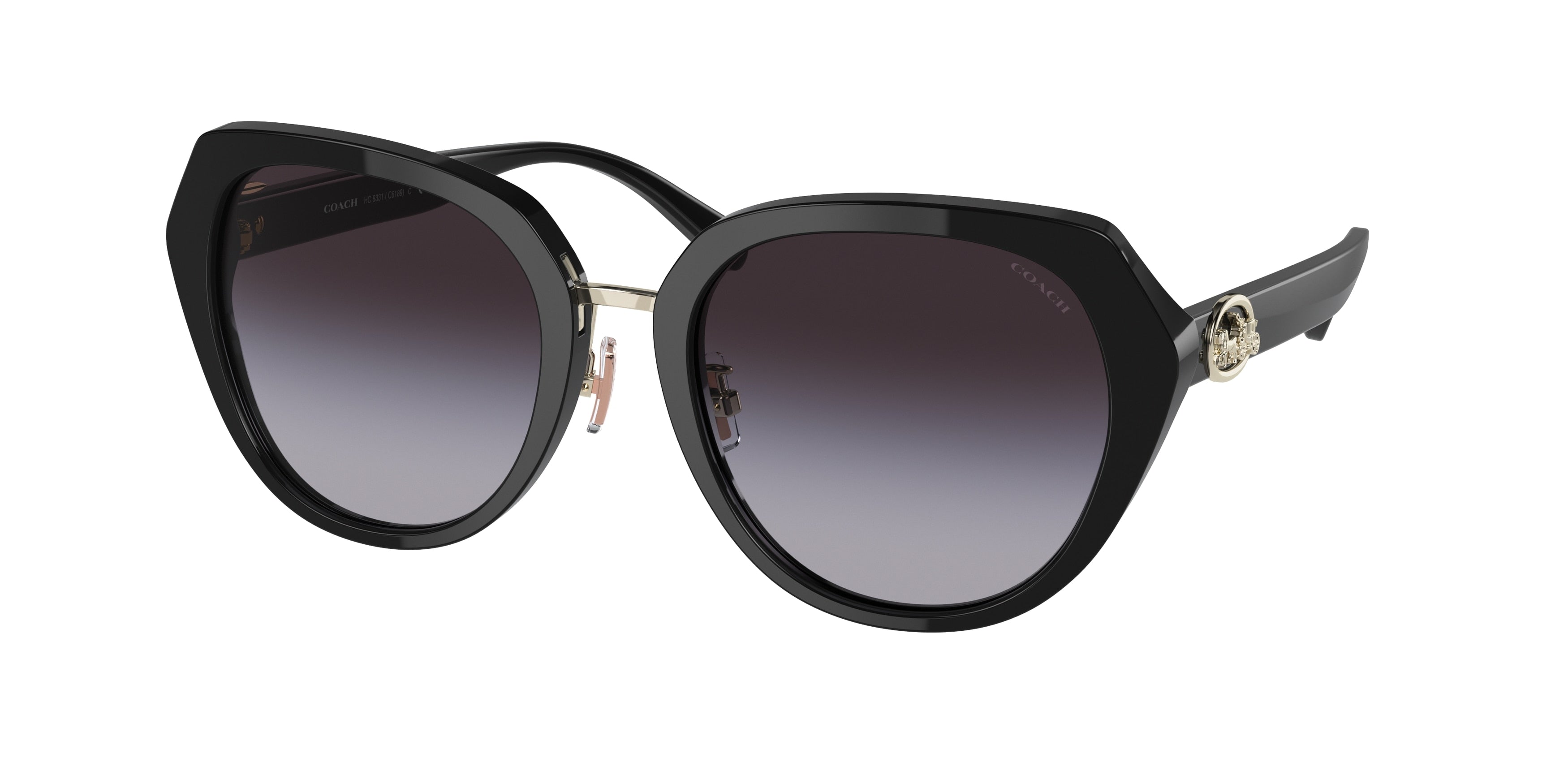 Coach C6189 HC8331 Round Sunglasses 50028G-Black 55-145-20 - Color Map Black